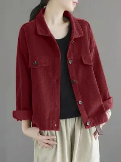 Plain Corduroy Long Sleeve Jacket