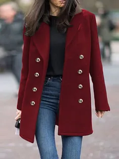 Solid Double Breasted Lapel Long Sleeve Blazer