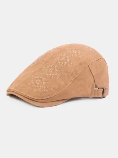 Hombres Bordados Retro Sol Sombrero Boina Literaria Gorra de Algodón Adelante Sombrero Británico