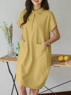 Bolsillo de algodón con botones lisos Vestido