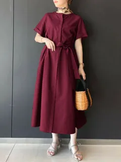 Solid Short Sleeve Belt Dress