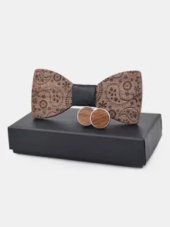 Exquisite Wooden Bow Tie Cufflinks