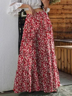 Cintura alta bohemia floral Pantalones