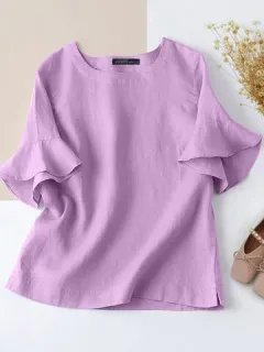 Blusa casual de algodón con volantes sólidos divididos