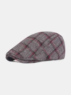 Hombre Felt Plaid Patrón Forward Sombrero Boina Sombrero Gorra plana