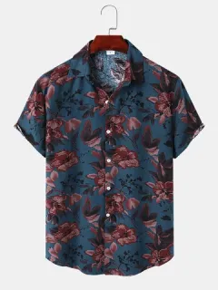 Flor Planta Camisas Solapa Estampadas