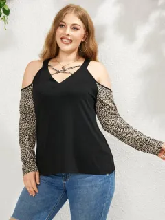 Plus Size Leopard Patchwork T-shirt