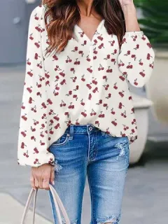 V-neck blouse with all-over cherry print