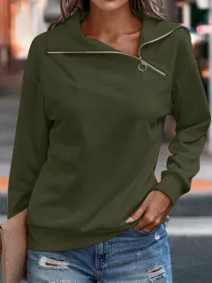 Irregular Neck Zipper Sweatshirt