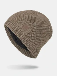 Hombre Invierno Plus Gorro de punto de terciopelo con hojas bordadas Sombrero