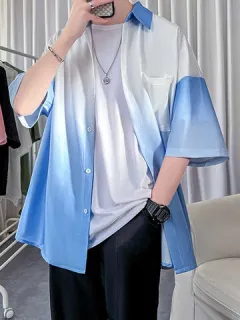 Hombro caído con solapa ombré Camisa