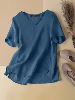 Blusa de algodón con dobladillo dividido liso