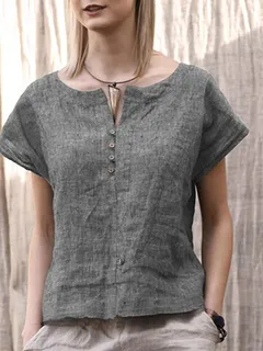 Blusa lisa con muescas Cuello