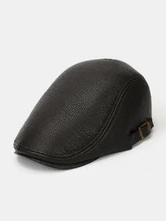 Gorra plana de cuero sintético para hombre Keep Warm de color sólido