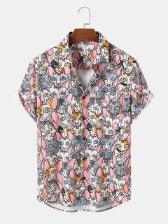 Allover Cartoon Gato Camisas estampadas