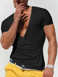 Hombres Deep V Cuello Cross Wrap Camiseta