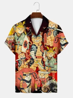 Allover Japanese Gato Camisas estampadas