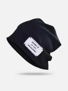 Gorro unisex con parche de letra bordado sólido Sombrero