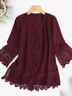 Lace Patchwork Side Opening Shirt