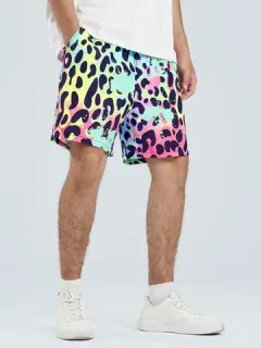 Mens Leopard Ombre Print Loose Drawstring Waist Shorts