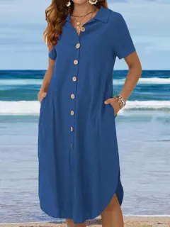 Dobladillo curvo liso Camisa Vestido