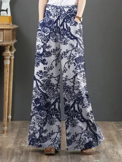 Estampado de plantas de cintura alta Pantalones