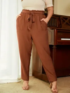 Talla grande Sólido Cinturón Diseño Pantalones