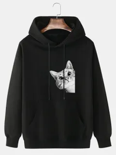 Sudaderas con capucha holgadas con gráfico de gato