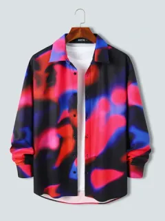 Mens Ombre Print Button Up Street Long Sleeve Shirts