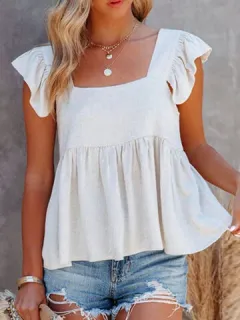 Blusa con cuello cuadrado y mangas con volantes lisos