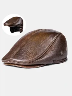 Hombre Piel Genuina Keep Warm Plus Grosor Algodón Cortavientos Oreja Protección delantera Sombrero Boina Sombrero