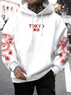 Sudaderas con capucha con estampado japonés Tokyo Dragón