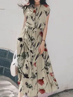 Estampado de flores al azar Cinturón Vestido