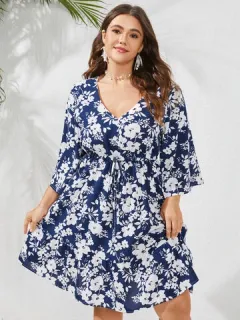 Botón estampado floral talla grande Vestido