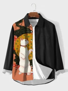 Camisas japonesas de patchwork con estampado Gato