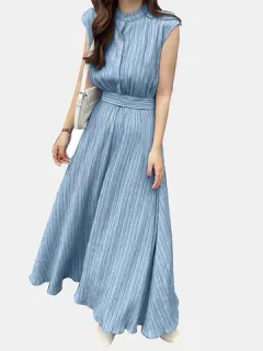 Sleeveless Textured Belted Maxi Dress