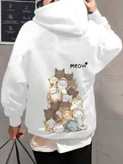 Lindas sudaderas con capucha con estampado trasero Gato