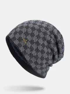 Hombre Invierno Plus Velvet Plaid Patrón Gorro de punto Sombrero