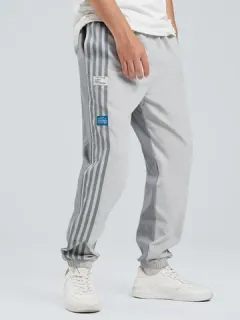 Mens Contrast Striped Patchwork Drawstring Waist Pants