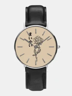 3 Colors Hollow Rose Print Quartz Mens Watch