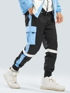 Mens Side Stripe Patchwork Waterproof Drawstring Cargo Pants