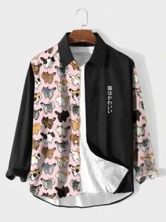 Camisas de patchwork con estampado japonés Gato