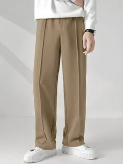 Pantalones rectos casuales lisos plisados