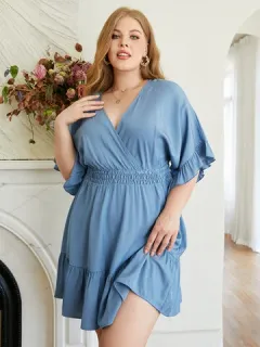 Backless Ruffle Sleeve Bow Plus Size Dress