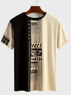 Camisetas de patchwork con estampado geométrico japonés