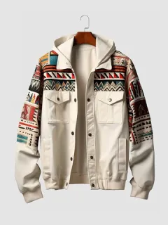 Chaqueta con capucha y estampado geométrico étnico