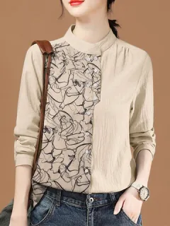 Abstract Print Patchwork Cotton Shirt