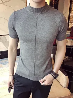 Camiseta de punto con medio cuello liso