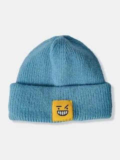 Gorro unisex con parche de cara de sonrisa divertida sólida Sombrero