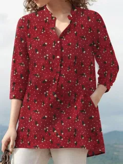 Floral Print Button Pocket Blouse